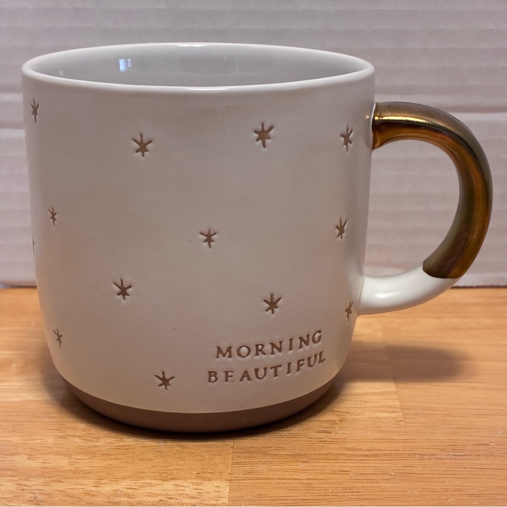Hearth & Hand Morning Beautiful White Mug with Gold Handle and Star Accents